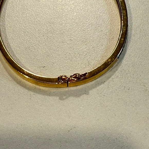 Gold Tone Bangle Bracelet with Blue Rhinestones - Women's Jewelry - Picture 6 of 7